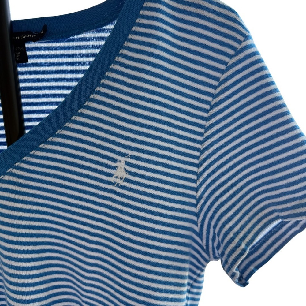 Ralph Lauren Sport Womens Nautical Striped V Neck Top‎ Short Sleeve Preppy